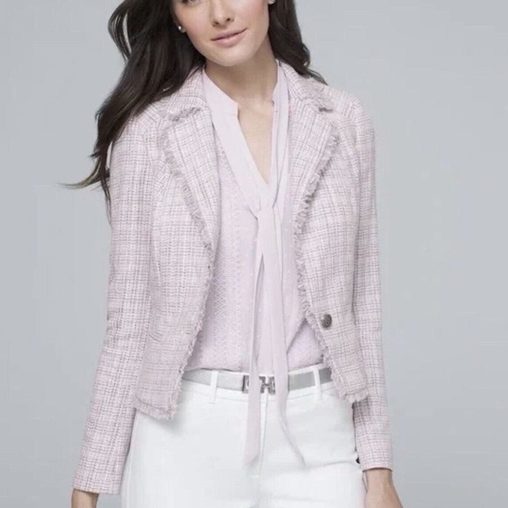 White House Black Market Tweed Jacket Cool Wisteria with Ecru